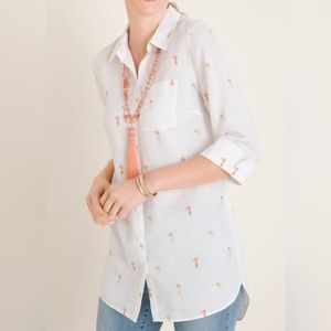 Chico’s No Iron Linen Tropical Drink 3/4 Sleeve Tunic Shirt Size 3